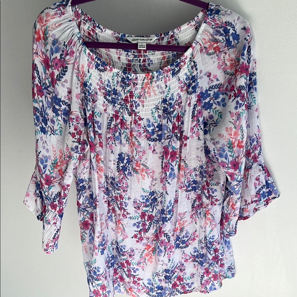 Counterparts White Flutter Sleeve Ruffled Blouse